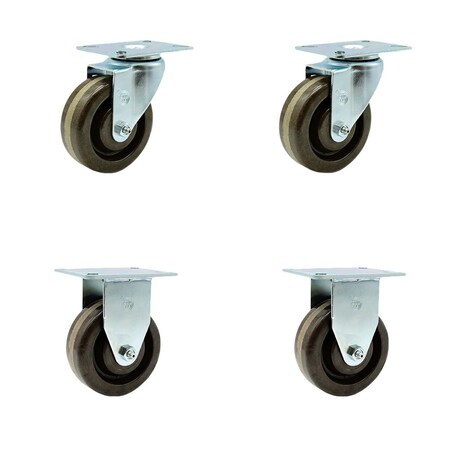 Service Caster 4'' High Temp Phenolic Wheel Swivel Top Plate Caster Set with 2 Rigid, 4PK SCC-20S415-PHRHT-TP2-2-R-2